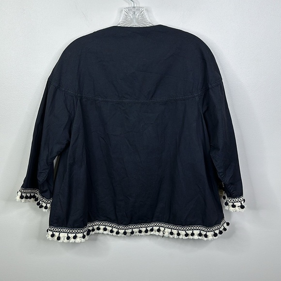 Zara Basic NWT Solid Black Tassel Pom Pom Detail Button Up Jacket Size Medium - Picture 7 of 8